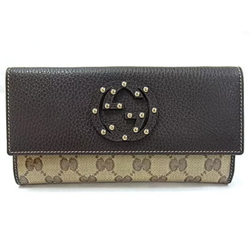 Gucci Long Wallet Double Snap Closure Leather Canvas - Picture 1 of 1